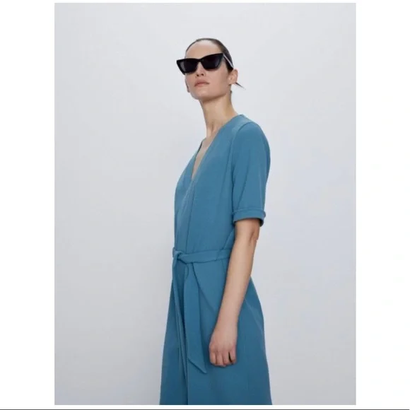πΎHPπΎZara Blue Textured Short Sleeve Dress Size XL NWOT - Picture 5 of 11